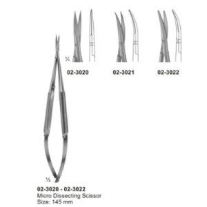 Micro Scissors Spring Type Flat Handles and Cross Serration AE 02 3020 02 3022